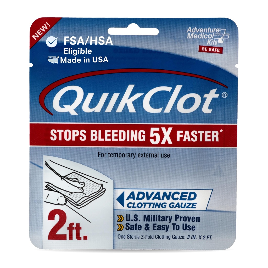 Äventyr Medicinsk Kits QuikClot Gauze - Flexibel Hemostatisk Medicinsk Gauze för nödöverlevnad eller katastrofberedskap Kits & More - Slutar blöda snabbt med Kaolin - 3 "x 24"