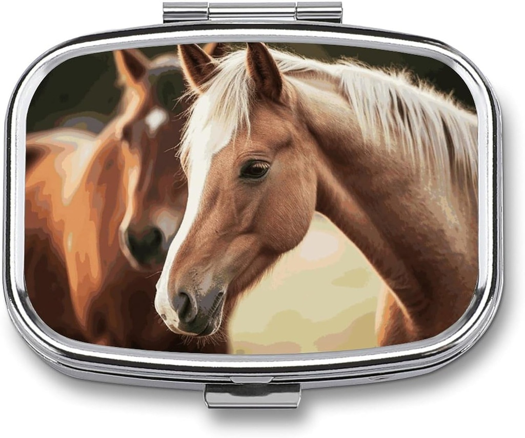 Pill Box 2 Compartment Medicine Pill Case Adorable Horse Printed Portable Pill Box Travel Pill Organizer för Pocket Purse Daily Medicine Vitamin Box Fish Oil Box Supplement Box