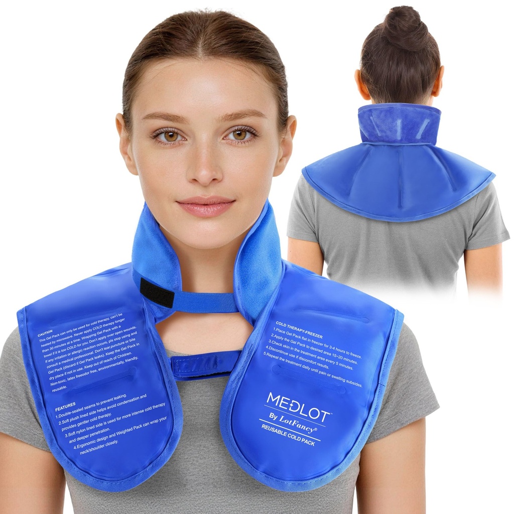 LotFancy Ice Pack för Neck Shoulder, Återanvändbar Cold Neck Wrap för smärtlindring, Flexibel Gel Pack med justerbara remmar, Cold Compress Therapy för skador, Swelling, Strains, Sprains