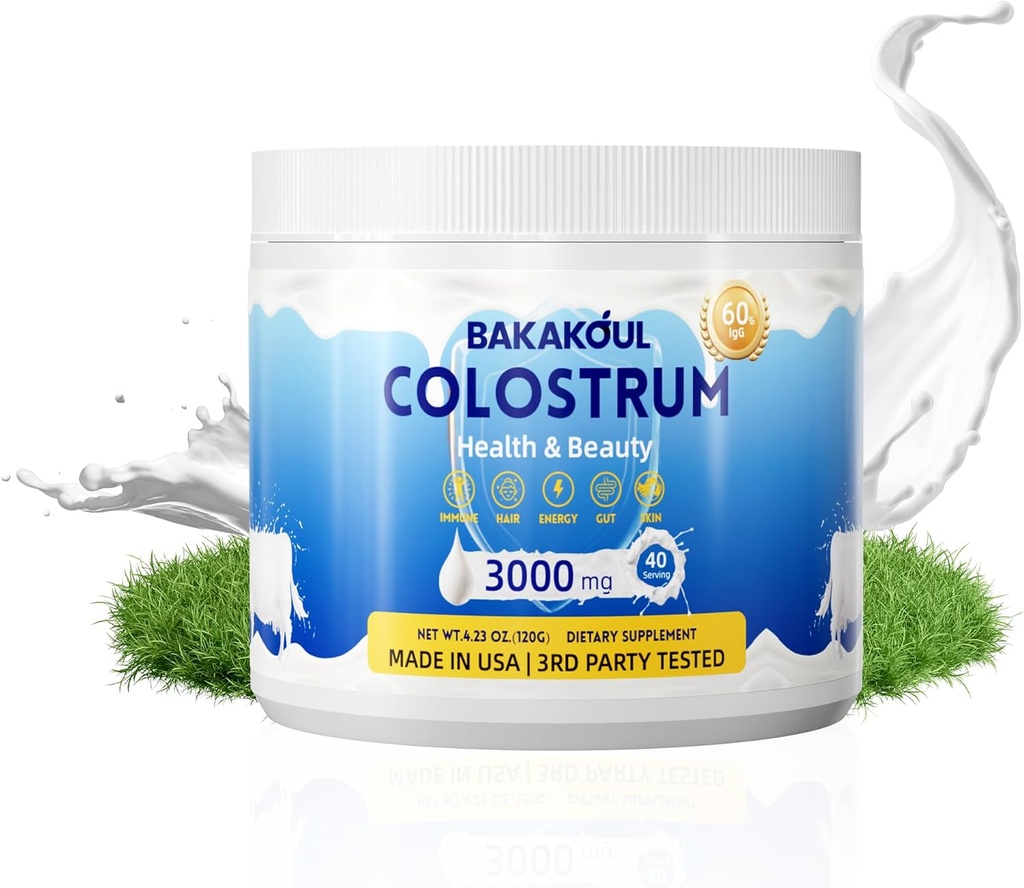 Bovine Colostrum Supplement Powder - 60% IgG 3000 mg Bovine Colostrum - Gut, Hair Growth, Motion, Immune, Beauty -Easy to Mix, Unflavored 40 Servings (1 flaska)