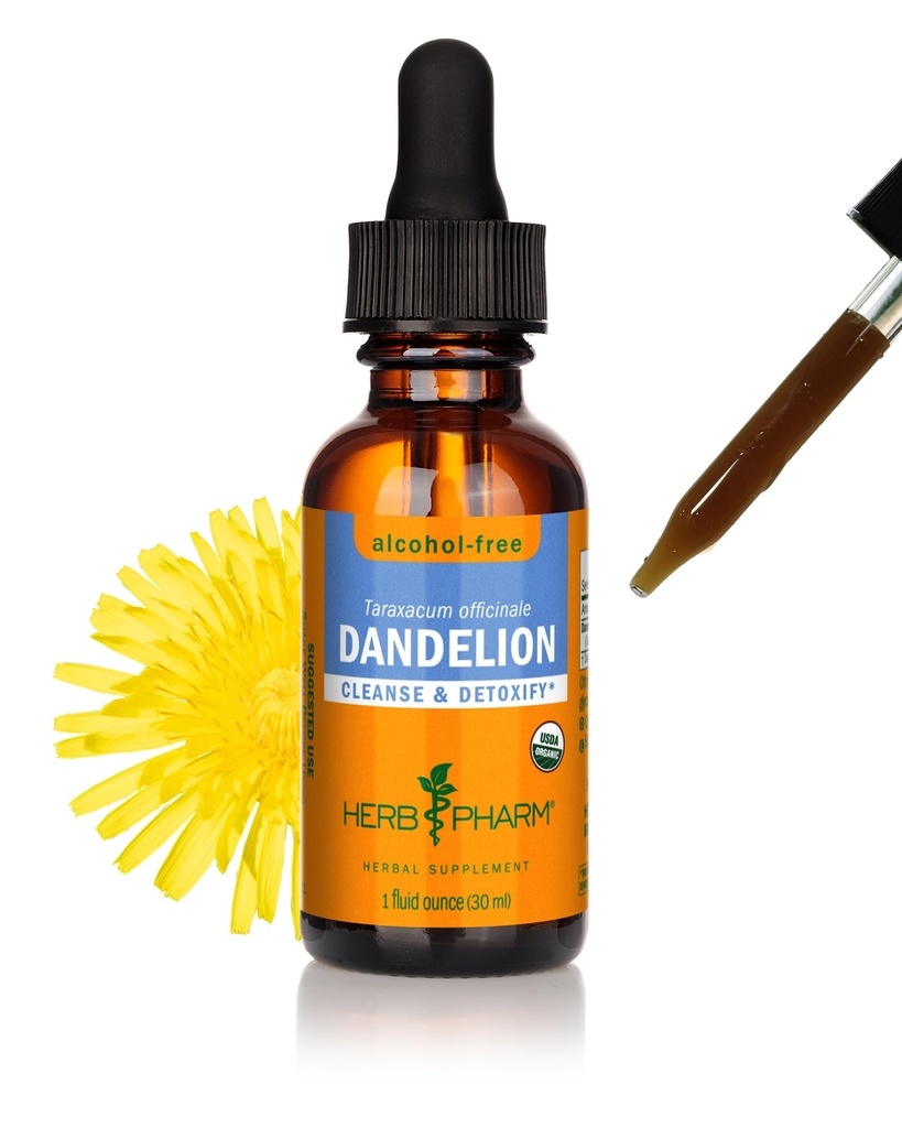 Herb Pharm Certified Organic Dandelion Liquid Extract för rengöring och avgiftning, alkoholfri Glycerit, 1 Fl Oz