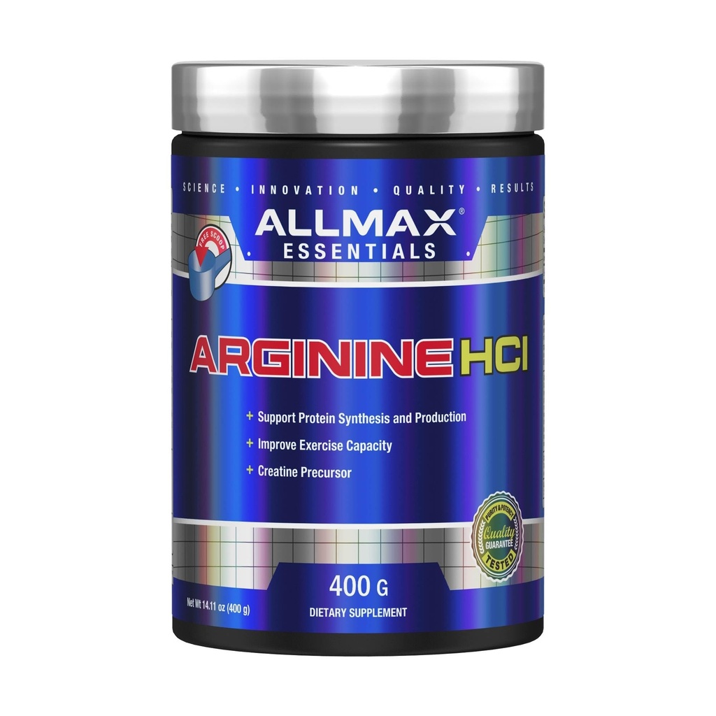 ALLMAX Essentials ARGINININE HCL - 400 g - Precursor för syntes av kväveoxid - Vegan & Gluten Free - 200 portioner