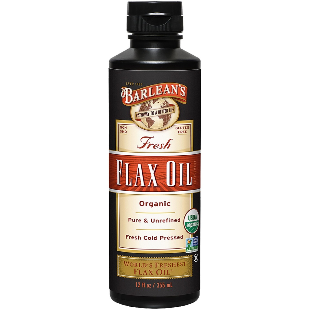 Barleans Organic Flaxseed Oil Liquid, Cold Press Flax Seeds, 7 640mg ALA Omega 3 Fatty Acid Supplement för hälsosamt hår, hud och ögon, Vegan & Gluten Free, 12 oz