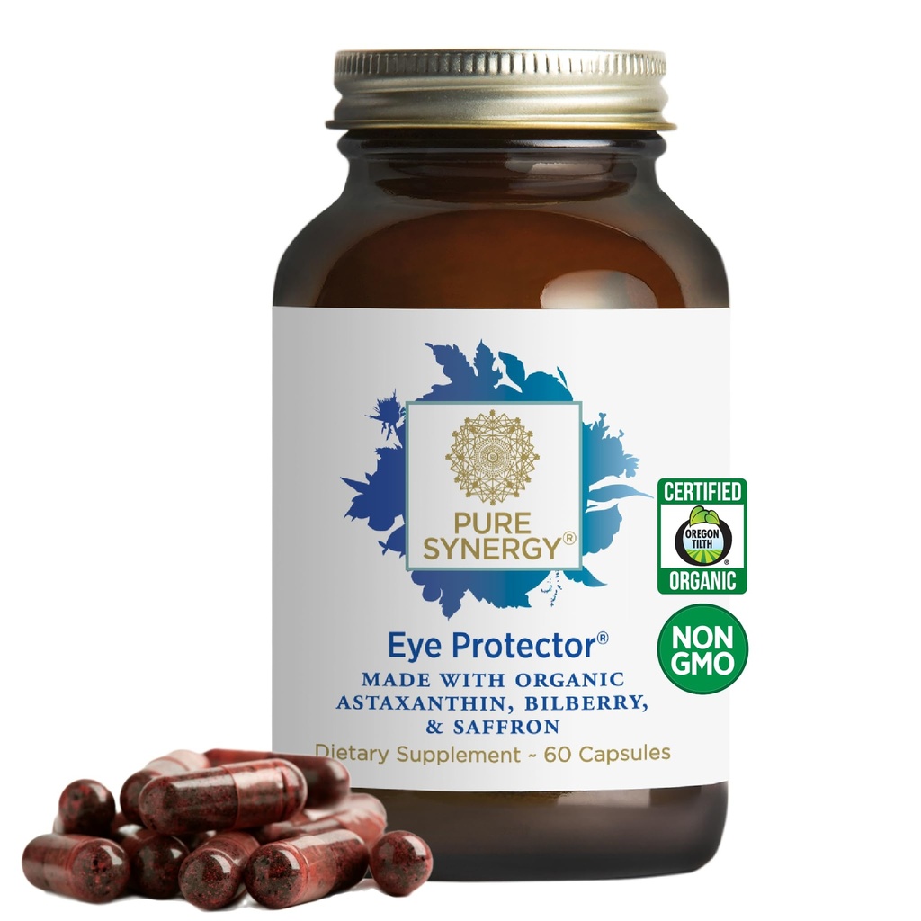 PURE SYNERGY Eye Protector | 100% naturlig, Vegan Eye Health Supplement | med Organic Astaxanthin, Lutein och Zeaxanthin | för hälsosam vision (60 kapslar)