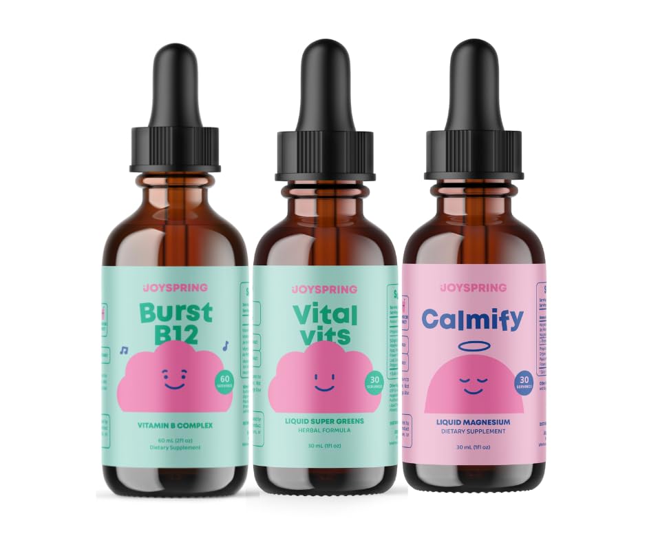 JoySpring B-Complex & Vital Vits med Magnesium Drops Bundle | Naturligt Sourced Kids Vitaminer & Minerals | Non-Alcoholic, Sugar-Free Liquid Formula | Vegan & Vegetarian Liquid Drops Supplement
