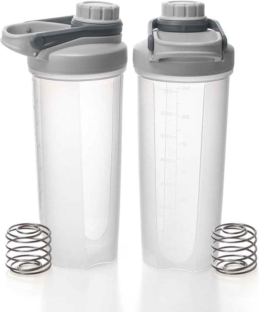 EYMPEU 2 Pack Shaker Bottles for Protein Mixes BPA & Phthalate-free, Solid Screw lock Leakproof Shaker Cup Dishwasher Safe för Protein Shakes 24oz, Clear Grey