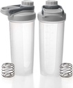EYMPEU 2 Pack Shaker Bottles for Protein Mixes BPA & Phthalate-free, Solid Screw lock Leakproof Shaker Cup Dishwasher Safe för Protein Shakes 24oz, Clear Grey