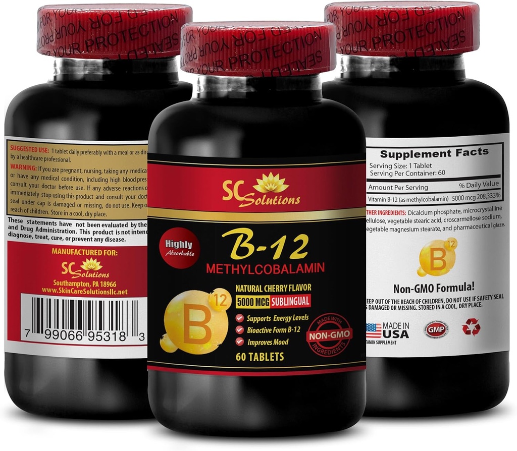 vitamin b12 and magnesium supplements - METHYLCOBALAMIN VITAMIN B-12 5000 - best vitamins for women over 50 plus energy, best vitamins for men over 40, energy booster capsules - 1 Bottle 60 Tablets