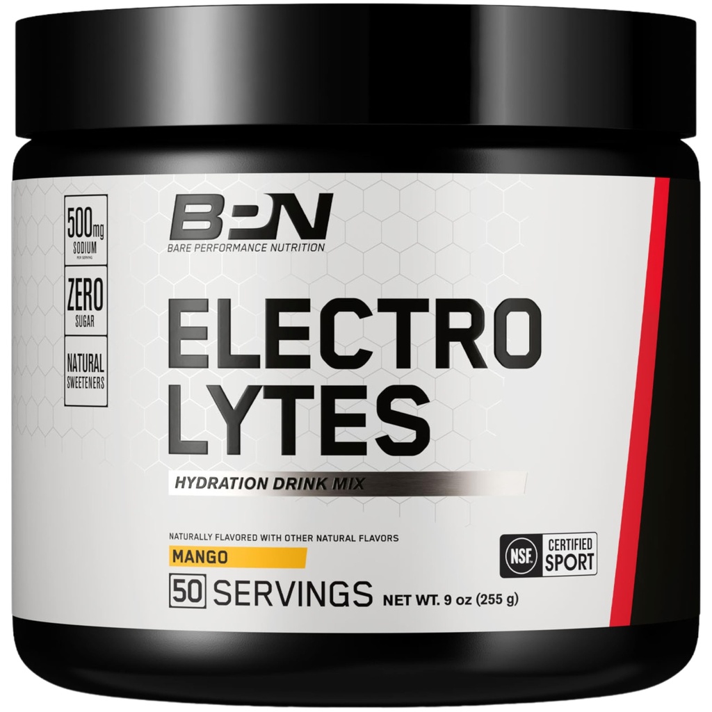 BARE PERFORMANCE NUTRITION BPN Electrolytes Hydration Drink Mix | Sugar Free Electrolyte Powder | 500mg Natrium per portion | Naturligt sötad | Mango, 50 portioner
