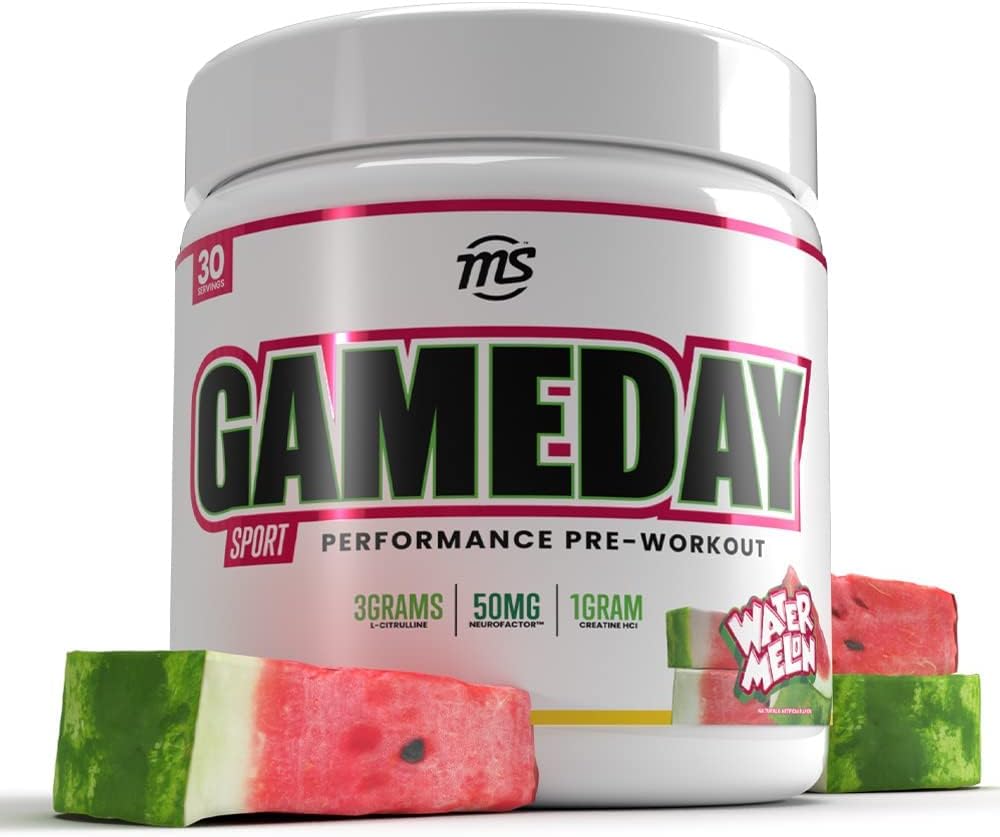Man Sports Game Day - Sport Pre-Workout, Watermelon smaksatt energidryck Mix med naturligt koffein, 330g, 30 dagars leverans