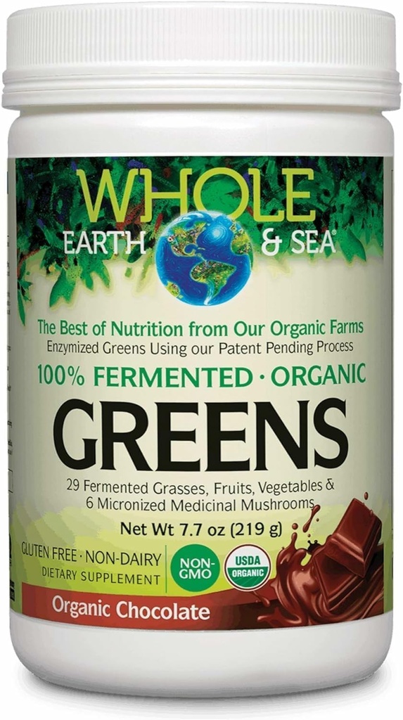 Natural Factors Organic Greens - Antioxidant Support Supplement Aids Immune Health - Green Drink Mix med frukt, grönsaker och örter - Osmakad, 7.7 Oz