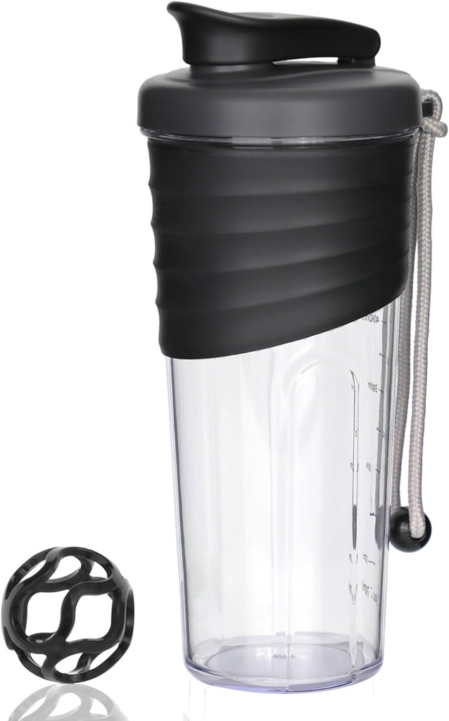 Shaker Bottle för proteinblandningar,24 oz, Protein Shaker Bottles med Whisk Ball, Mixer Bottle, Protein Bottle,Portable Pre Workout Whey Protein Drink Shaker Cup, Black