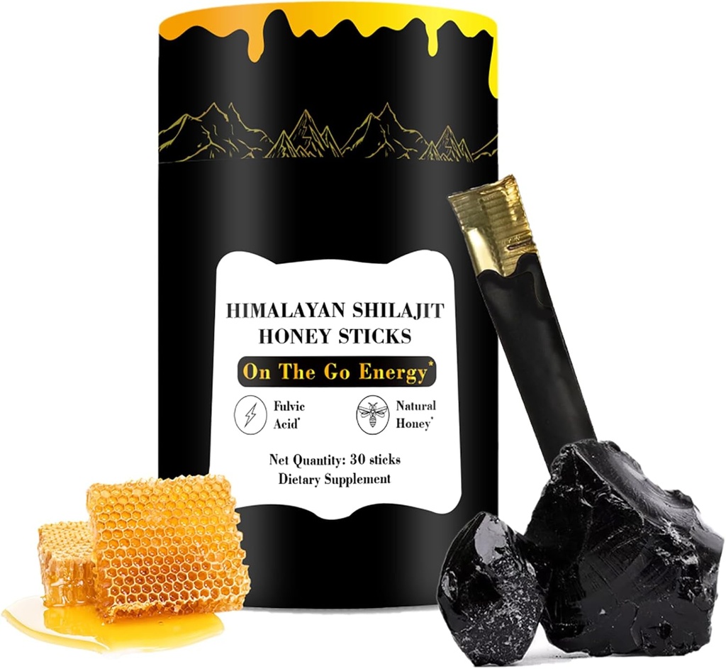 Shilajit Honey Sticks, 30 Sticks - Pure Himalayan Resin, Organic Honey & Saffron för energi Boost, Immune Support & Vitality, SHILAJIT Honey Sticks för Män & Kvinnor
