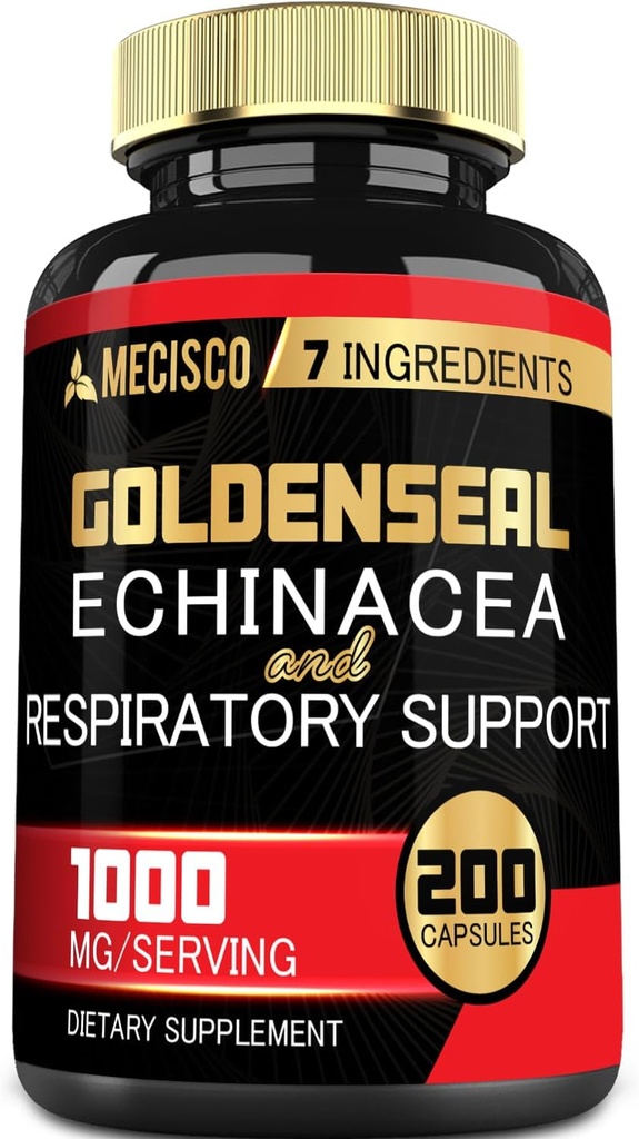 Goldenseal Root Capsule Organic med Echinacea, Mullein Leaf, Plantain & More - 7 Premium Herbal stöder immunsystem, Digestive Health, Smooth andning och Body Management - 200 kapslar