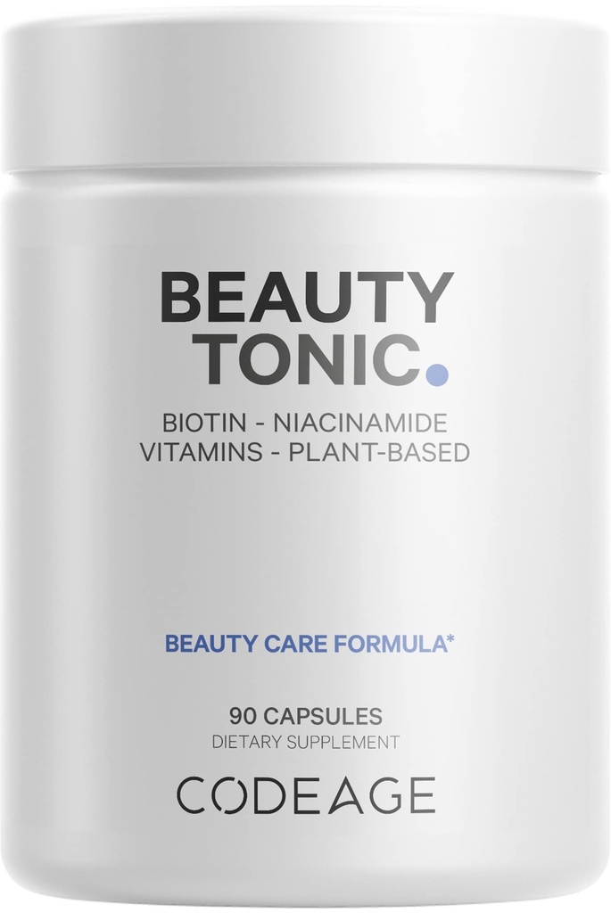 Codeage Biotin Supplement med vitamin C, Vitamin E, Vitamin B6, Niacin, Folate, Organic Food Blend, Phytoceramides, Astaxanthin, Selen - Beauty Tonic - Hair, Skin och Nail Support - Vegan, 90 Ct