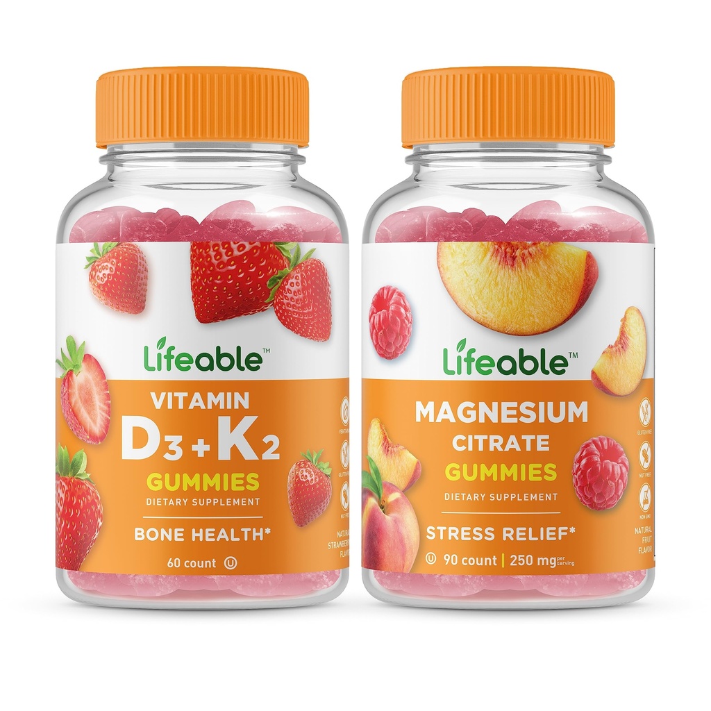 Livlig vitamin D3 + Vitamin K2 + Magnesium 85mg, Gummies Bundle - Great Tasting, Vitamin Supplement, Gluten Free, GMO Free, Chewable Gummy
