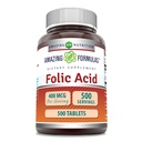 Fantastiska formler Folic Acid (Vitamin B9) 400 mcg | Tabletter Supplement | Icke-GMO | Gluten Free | Made in USA (1 Pack, 500 Count)