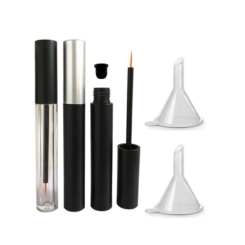 3 Pieces 5ml Empty Eyeliner Tubes Refillable Eyelash Growth Liquid Bottle Plastic Eyeliner Vials Tube with Brush Eyelash Growth Oil Mascara Tube for Cosmetics Come with 2 Mini Palstic Funnels