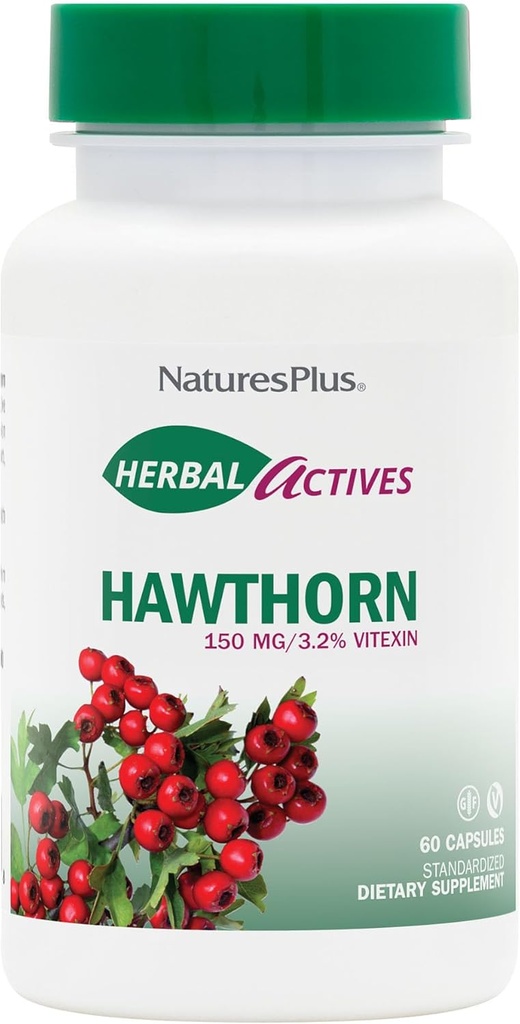 NaturesPlus Herbal Actives Hawthorne 150 mg - 60 Vegetarian Capsules - Supports Heart Health - Gluten Free - 60 Servings