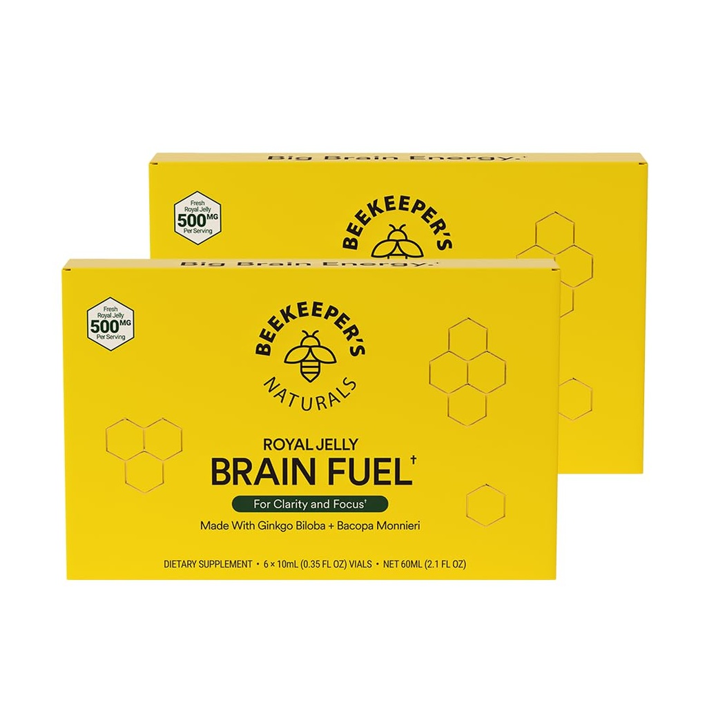 Beekeeper's Naturals B.LXR Brain Fuel - Memory, Focus och Clarity Liquid Formel, stöder produktivitet Royal Jelly, Ginkgo Biloba, Bacopa Monnieri Keto Friendly, Gluten & Caffeine-Free, 6 ct (2 Pack)