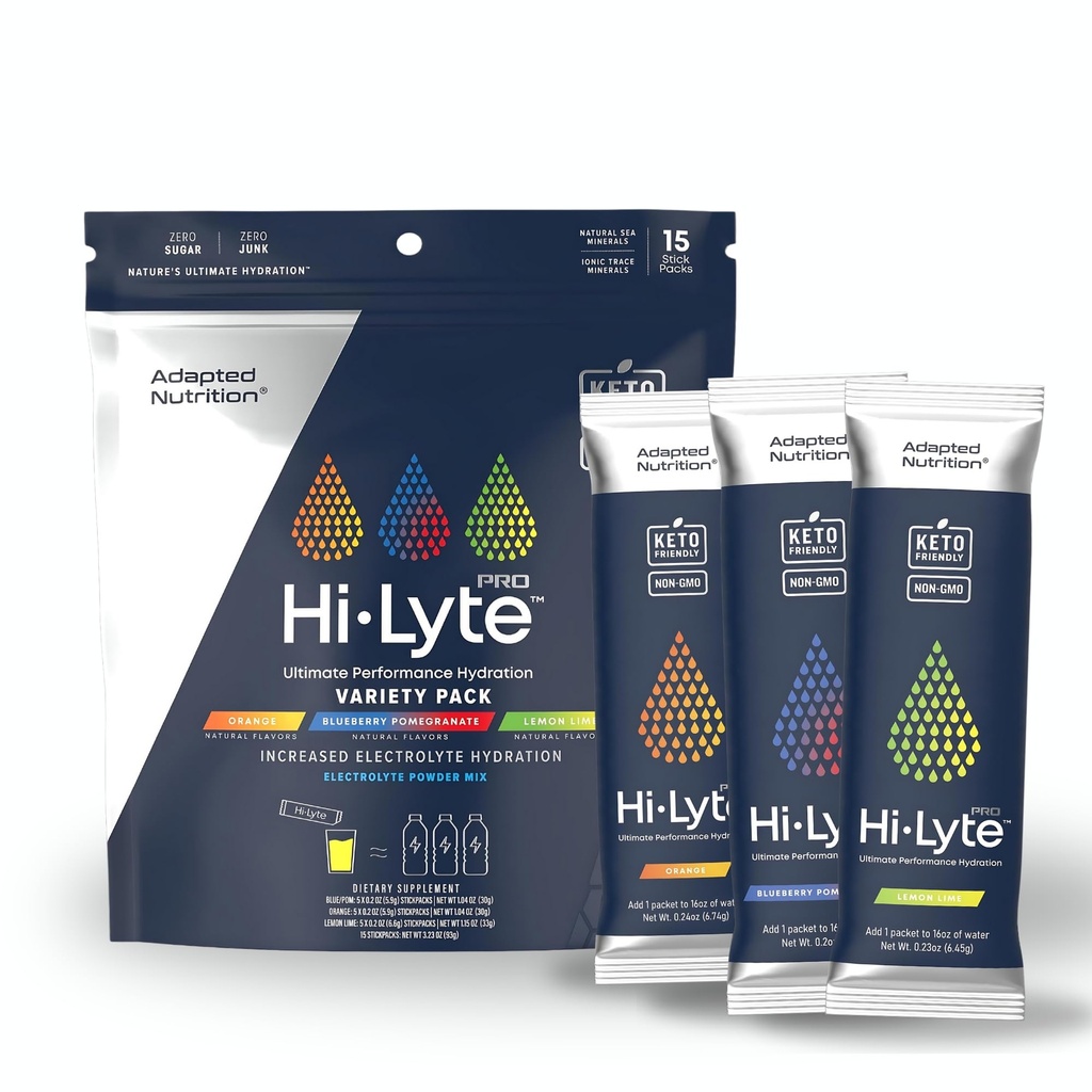 Anpassad Nutrition Hi-Lyte Pro Hydration Packets - 15 individuella Drink Packets | Variety Pack | smaksatt Electrolyte Powder | Sugar-Free, Zero Carb, Zero Calorie