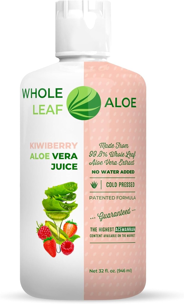 Lås upp kraften i helblad Aloe Vera - infunderas med den läckra smaken av Kiwi Berry. Vår patenterade formel har den högsta Acemannan koncentration tillgänglig, garanterad. Inget vatten tillagt.