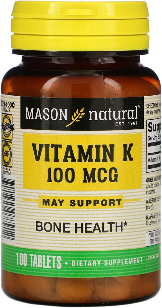 Mason Vitamins Vitamin K 100 mcg tabletter, 100-räkna flaskor