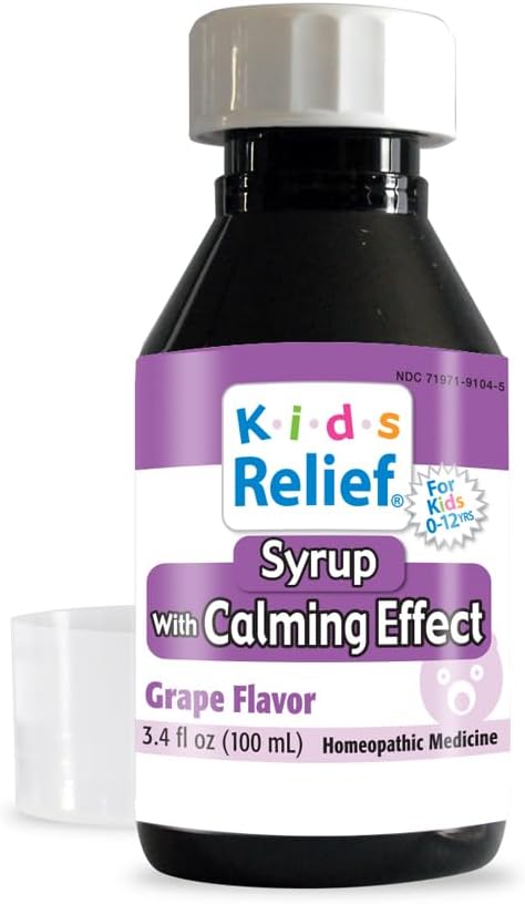 Barn Relief Syrup med lugnande effekt, för barn 0-12 Yrs, Grape Flavor, Gluten och Dye Free, No Added Sugar, 3.4 oz