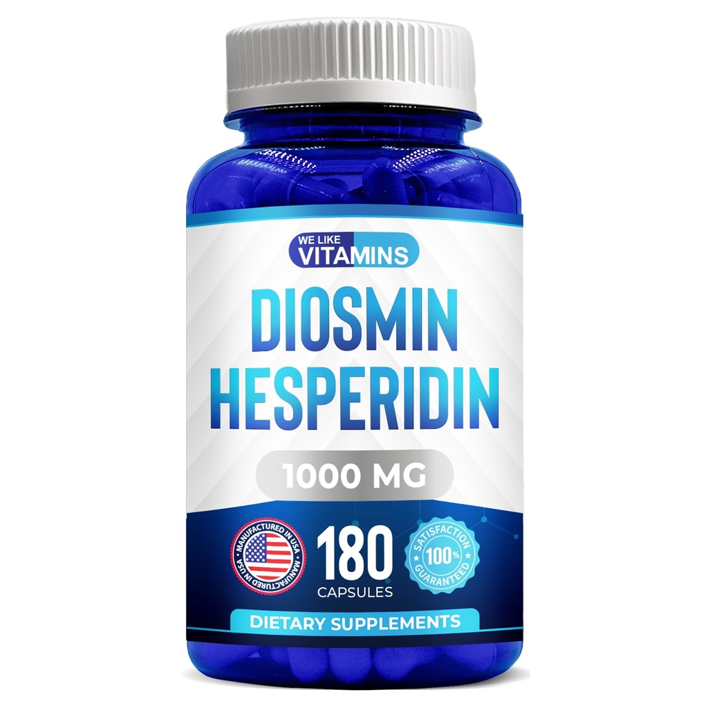 Vi gillar vitaminer Diosmin Hesperidin 1000mg - 180 kapslar - 90 dagars leverans - Diosmin och Hesperidin Supplement - Hjälper till att stödja hälsosam cirkulation, vener, kapillärer och lymfatisk dränering