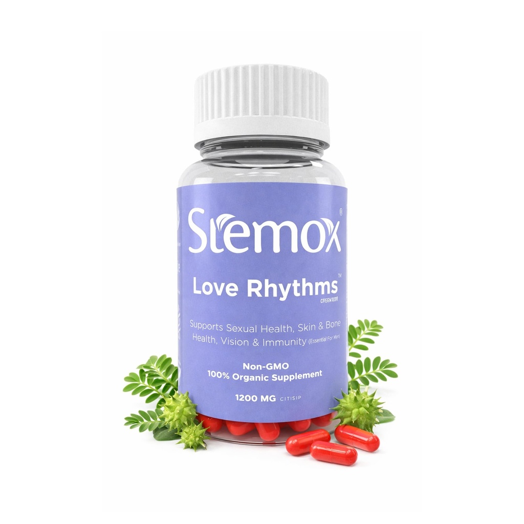 Love Rhythms L-Arginine 500MG & Tribulus Terrestris för män - Stamina & Vitality Support - Icke-GMO, 100% organiska tillskott för män - Aktiv livsstil & fysisk hälsa - 60 kapslar