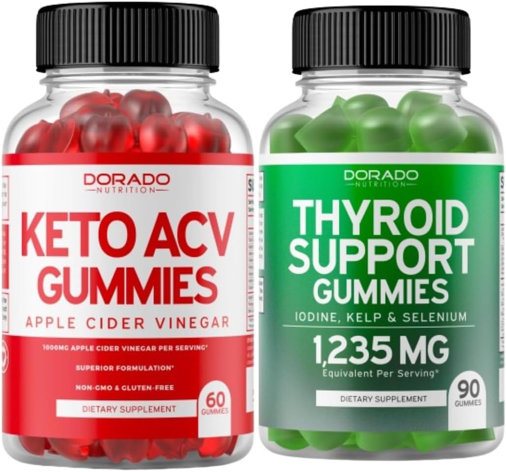 Keto ACV Gummies (60 greve) Avancerad viktminskning Formel och Thyroid Support (90 greve) Support Supplement med Ashwaganda, Iodine, Bladderwrack, Kelp & Schisandra - Non-GMO, Vegan & Made i USA