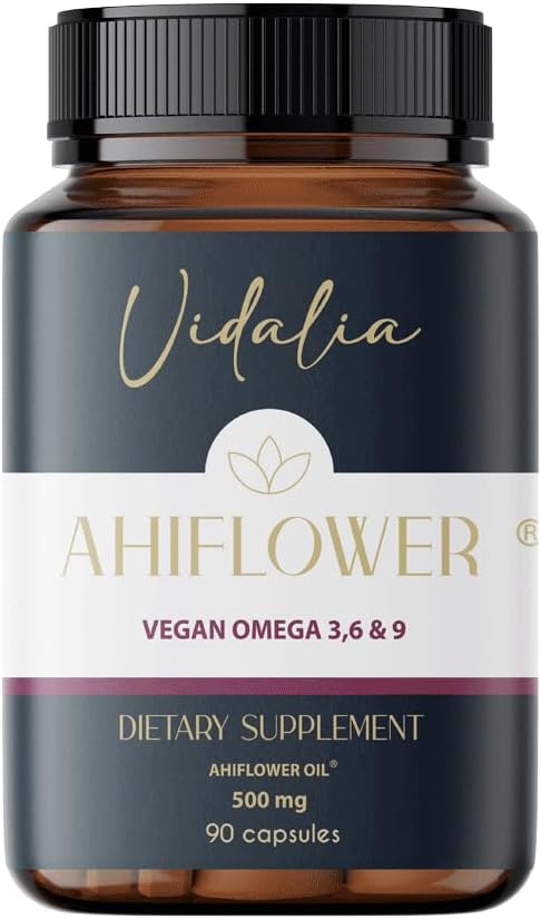 Ahiflower Oil Vegan Omega 3, 6 & 9. 90 kapslar. Vidalia av Mix Superfoods. 45 portioner. Utmärkt hållbar källa. Vegan 100%. Ingen fisk