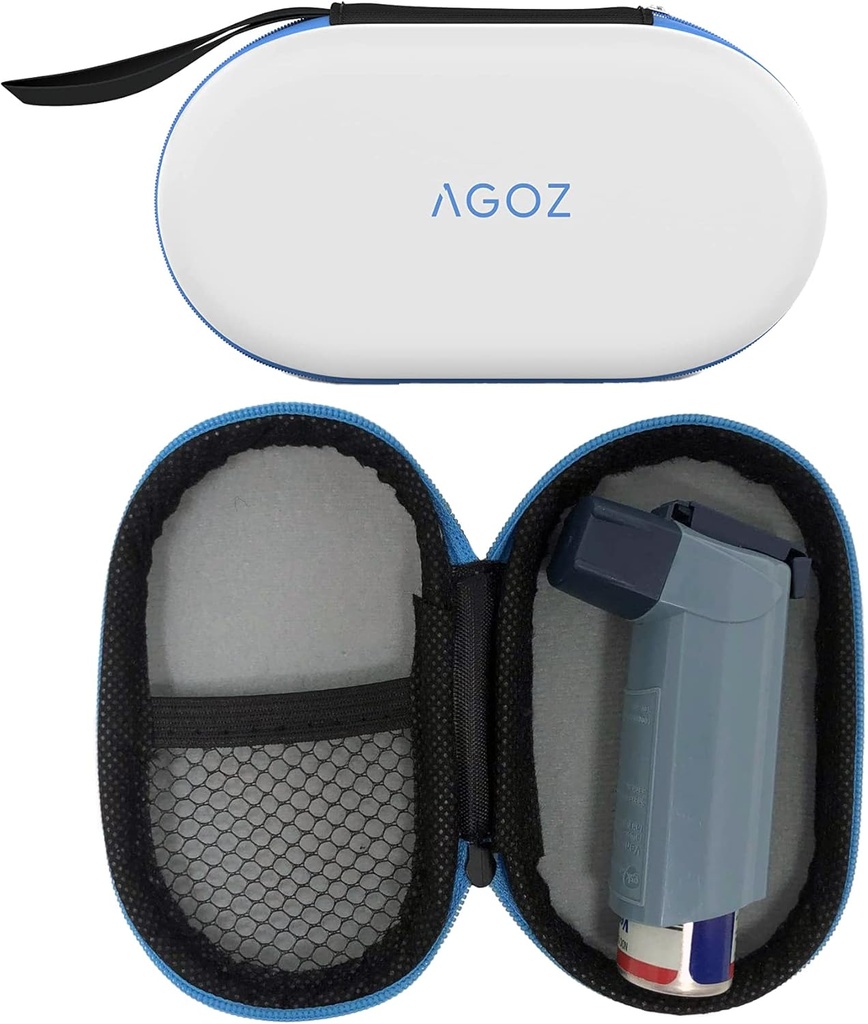 AGOZ Asthma Inhaler Medicine Travel Bag Case för barn och vuxna - Skyddande Medicinsk Pouch Holder Cover med Zipper Closure och Wrist Strap (vit)