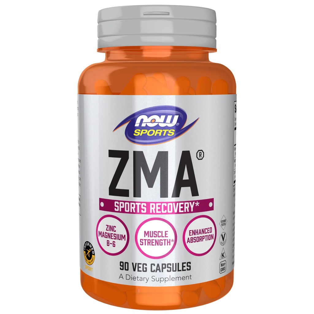 NOW Foods Sports Nutrition, ZMA (Zinc, Magnesium and Vitamin B-6), Enhanced Absorption, Sports Recovery*, 90 Capsules