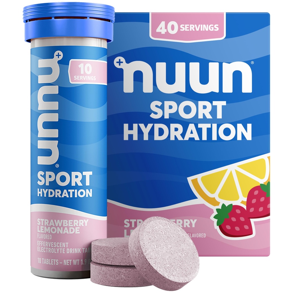 Nuun Sport Electrolyte tabletter med Magnesium, Calcium, kalium, klorid och natrium, Gluten Free & Vegan, jordgubbe Lemonade, 4 Pack (40 portioner totalt)