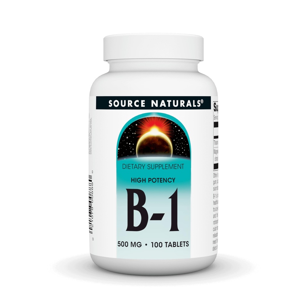 Källa Natur Vitamin B-1 Thiamin 500mg Hög Potens, 100% Rena - 100 tabletter