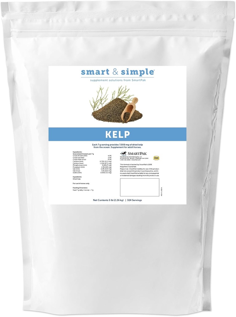 Smart & Simple Kelp Meal for Horses | Seaweed Vitamin and Mineral Supplement for Horses | Provides Calcium, Phosphorous, Potassium and More | 324 Servings | 5lb