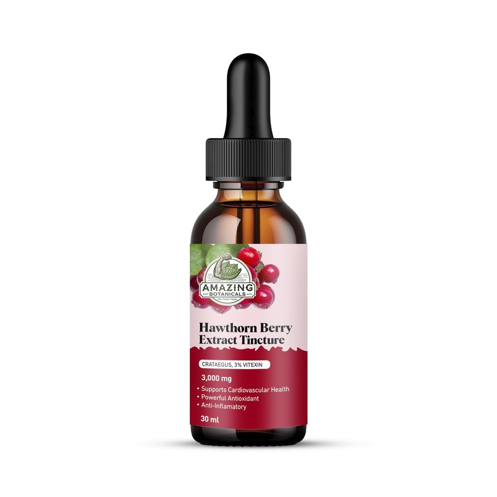 Fantastiska botaniska läkemedel Hawthorn Berry Extract 3.000mg Styrka Tinktur - Organisk immun Support & Wellness Supplement | 30ml / 1oz