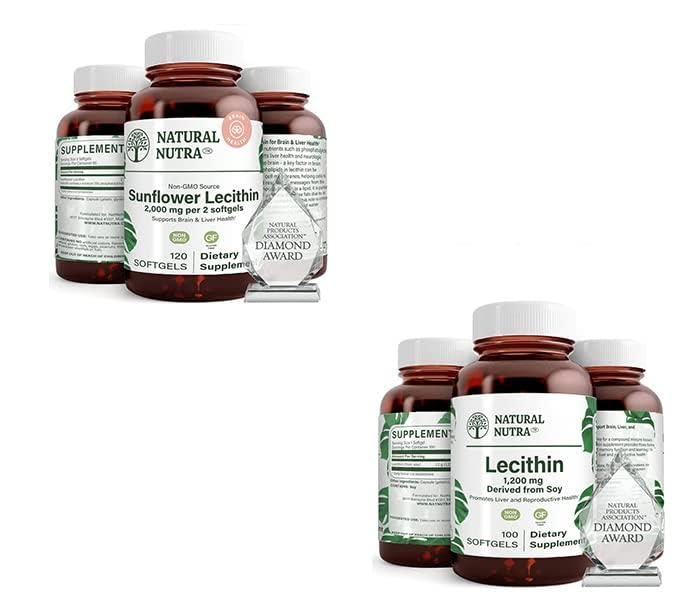 Naturlig Nutra Sunflower Lecithin Supplement 2000 mg 120 Softgels Soy Lecithin Dietary Supplement 1200 mg 100 Softgels