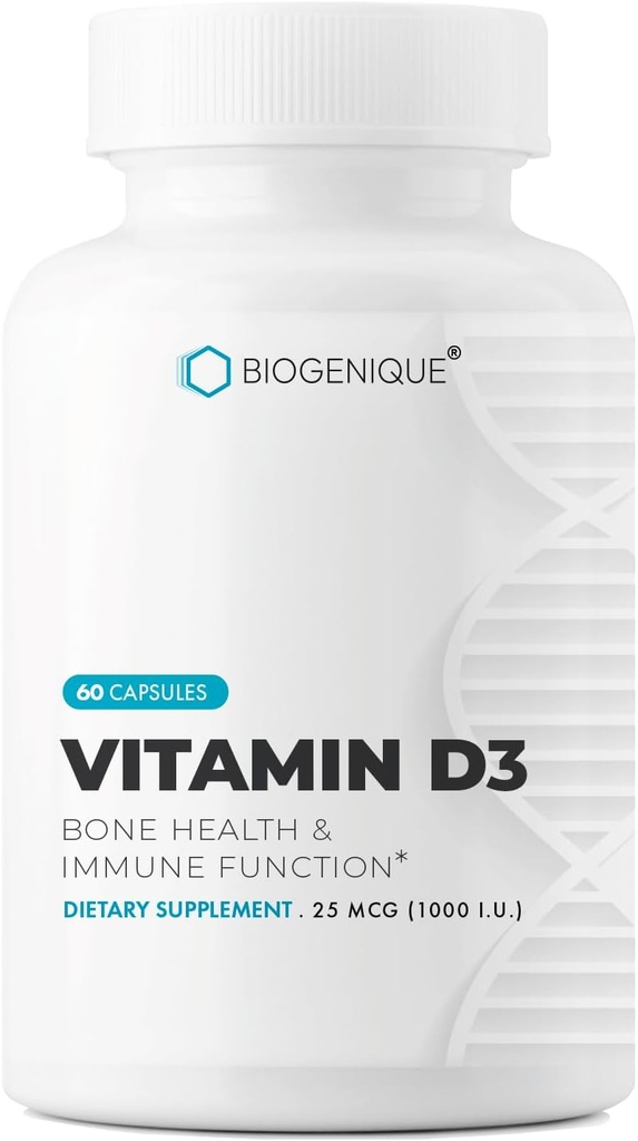 Naturvitamin D3 1000 IE, för friska ben och tänder, underhåll av god hälsa, 60 vitamin D3 kapslar hjälper till att förebygga vitamin D-brist - farmaceutisk grad, icke-GMO