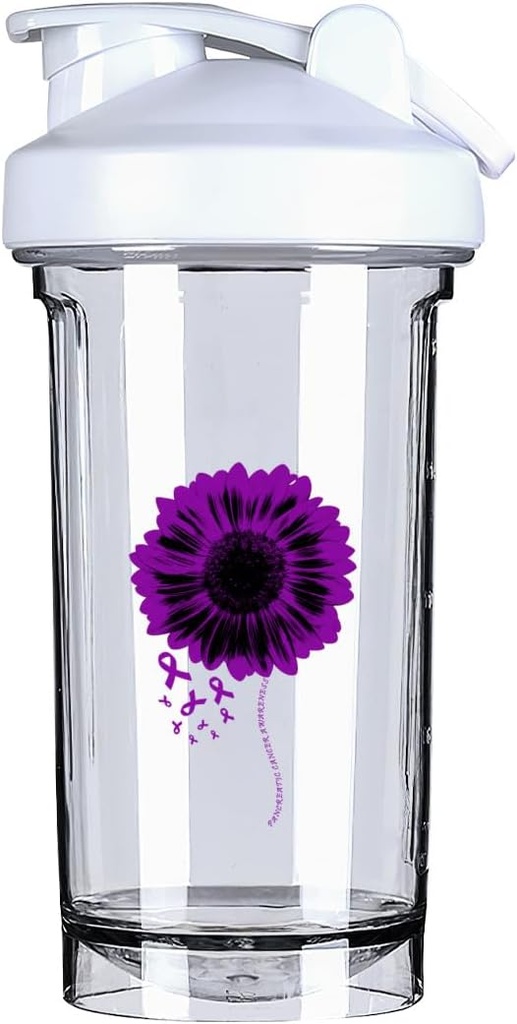 Pancreatic Cancer Awareness 18 Ounce Shaker Bottle Drink Mixer Leak-proof Pre Workout Protein Shakes Meal Replacement Shakes Bottles 500ML/18 Oz White &-1