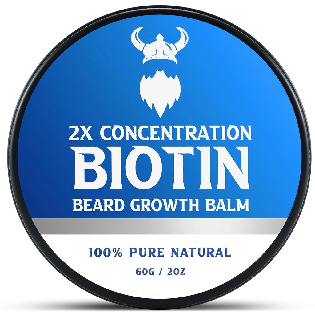 Biotin Beard Balm för Män & Conditioning Beard Wax - Tillverkad med Castor Oil naturliga och organiska ingredienser - Hydrates & Thickens Facial Hair Growth - 2 Ounce Tin