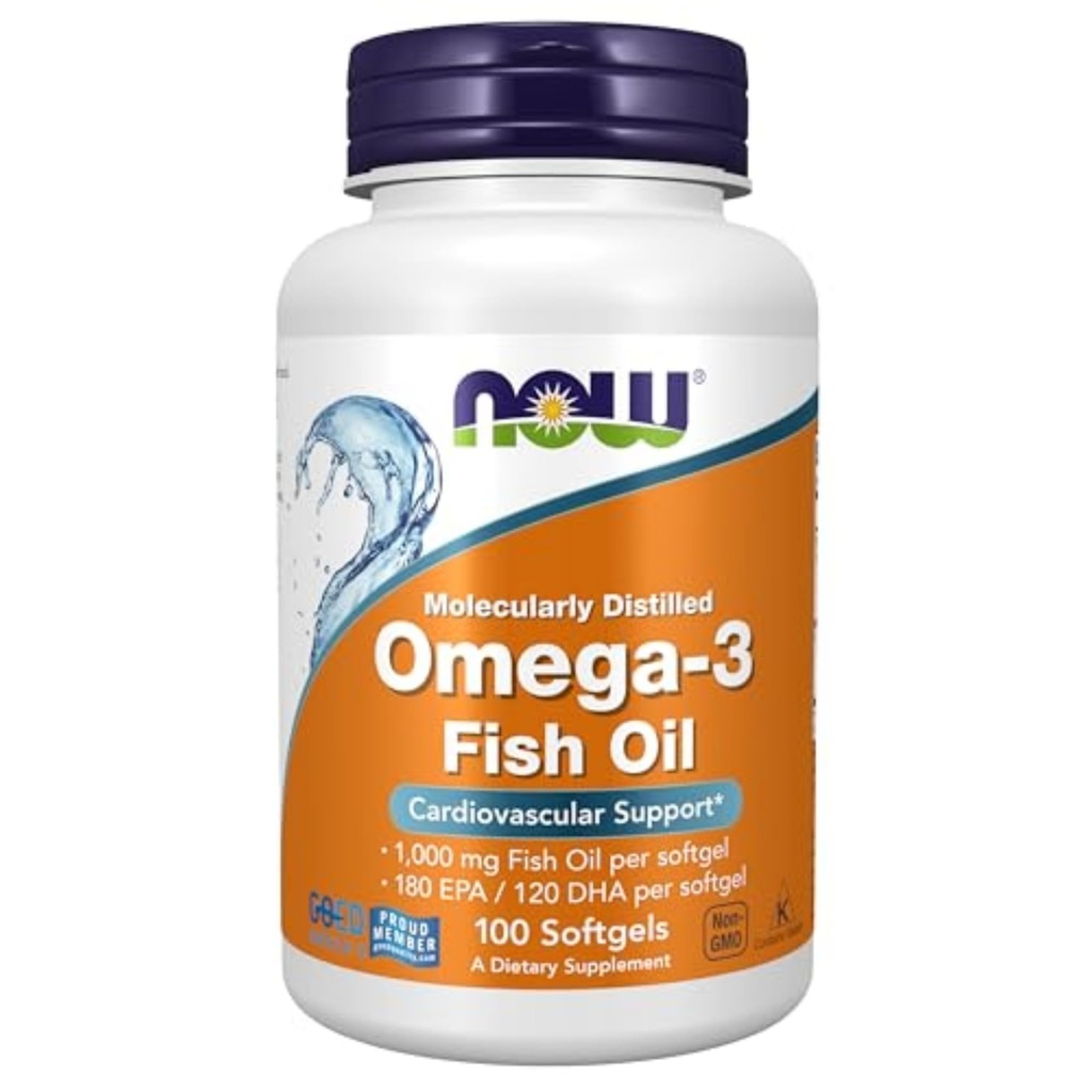 Nu tillägg, Omega-3 180 EPA / 120 DHA, molekylärt destillerad, kardiovaskulärt stöd, 100 Softgels