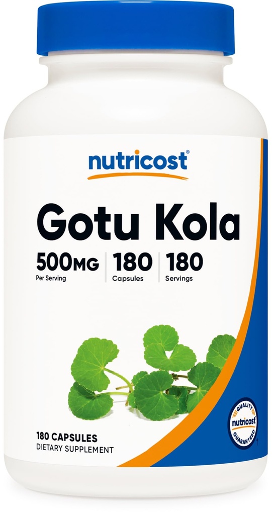 Nutricost Gotu Kola 500 MG, 180 kapslar - Vegetariska kapslar, Glutenfri, icke-GMO
