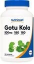 Nutricost Gotu Kola 500 MG, 180 kapslar - Vegetariska kapslar, Glutenfri, icke-GMO