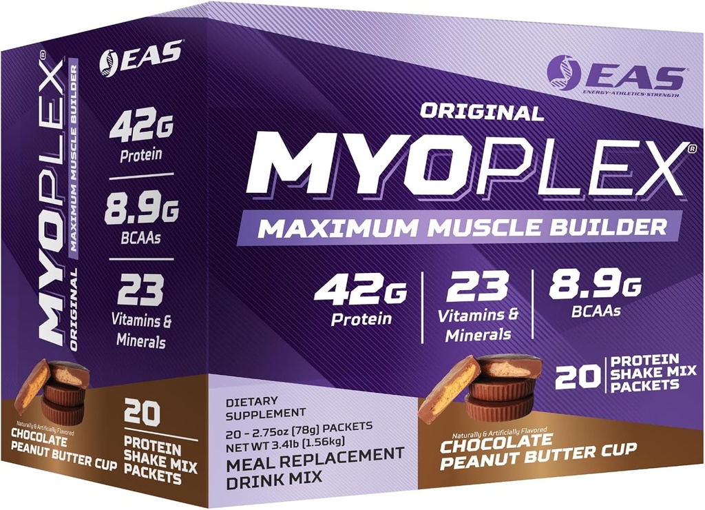 EAS Original Myoplex Maximum Muscle Builder, Meal Replacement Protein Mix | Kvalitet Protein Blend | 42g Protein, 20 Individuella Packet (Chocolate Peanut Butter Cup)