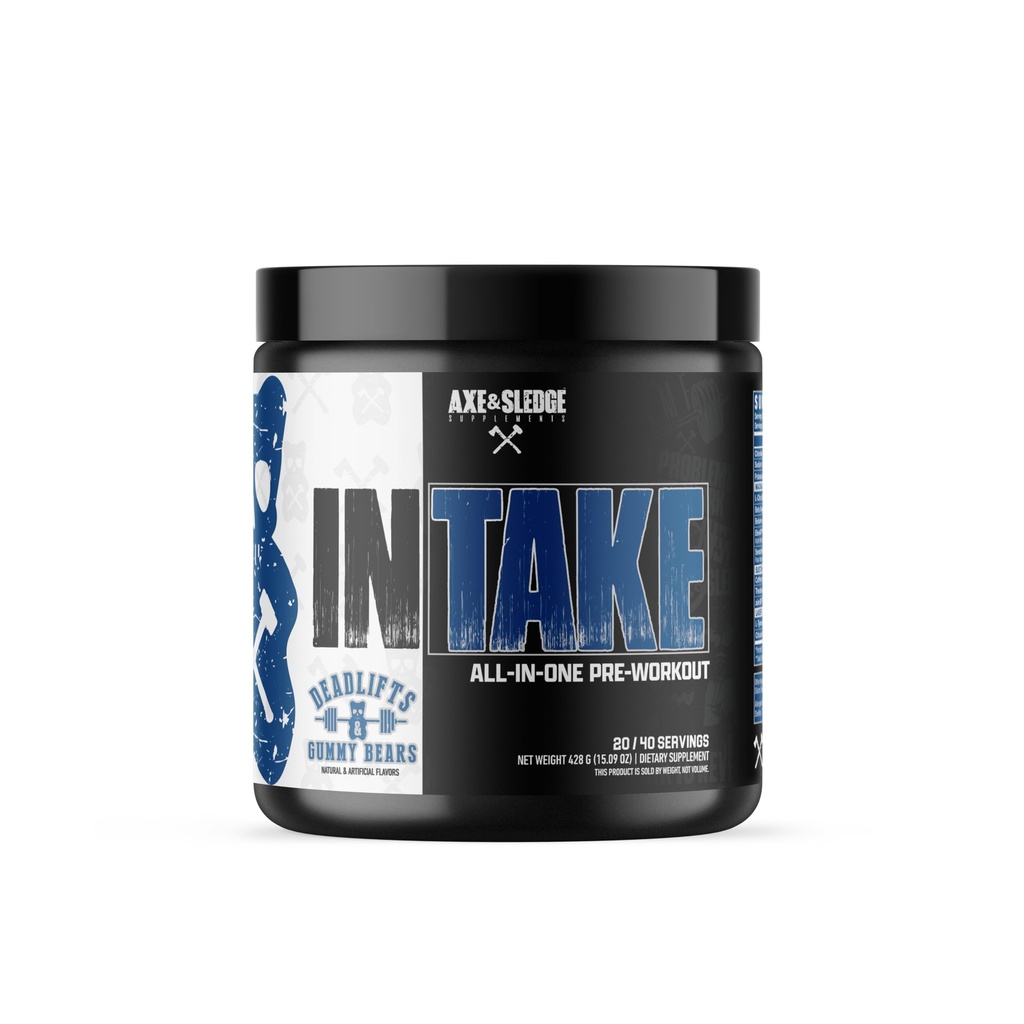 Axe & Sledge Intake All-in-One Pre-Workout | 300mg Caffeine | L-Citrulline, Beta Alanine, Betaine for Performance & Focus | Pre-Workout for Men & Women | 20/40 Servings, Deadlifts & Gummy Bears