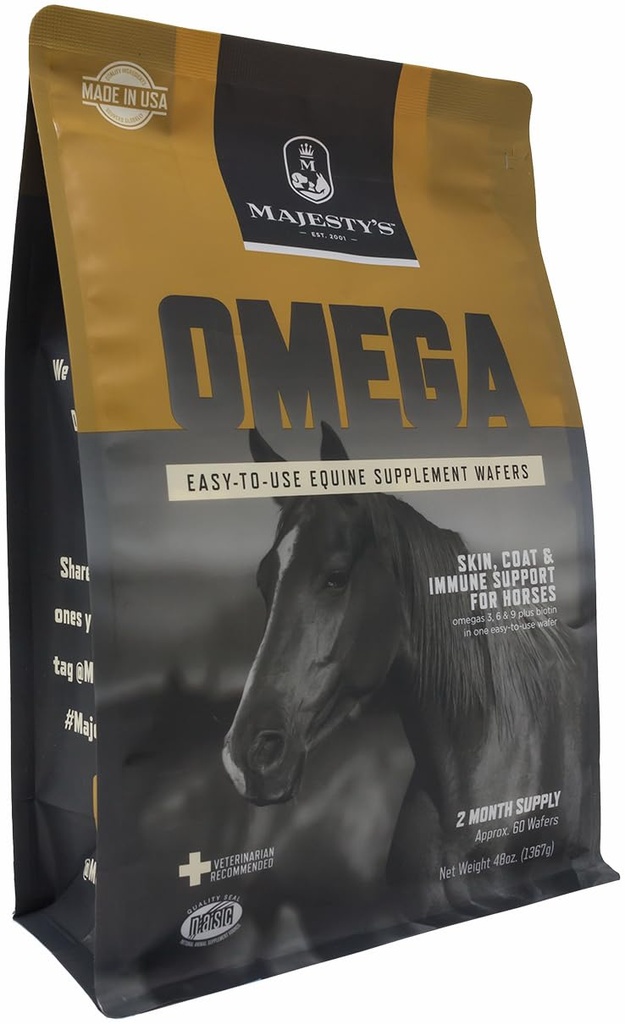 Majestys Omega Wafers - Superior Horse / Equine Skin, Coat och Immune Support Supplement - Omega 3, 6, 9 och Biotin - 60 greve (2 månads leverans)