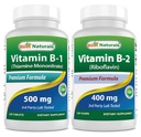 Bästa naturliga vitamin B1 som tiamin Mononitrate 500 mg och vitamin B2 (Riboflavin) 400 mg