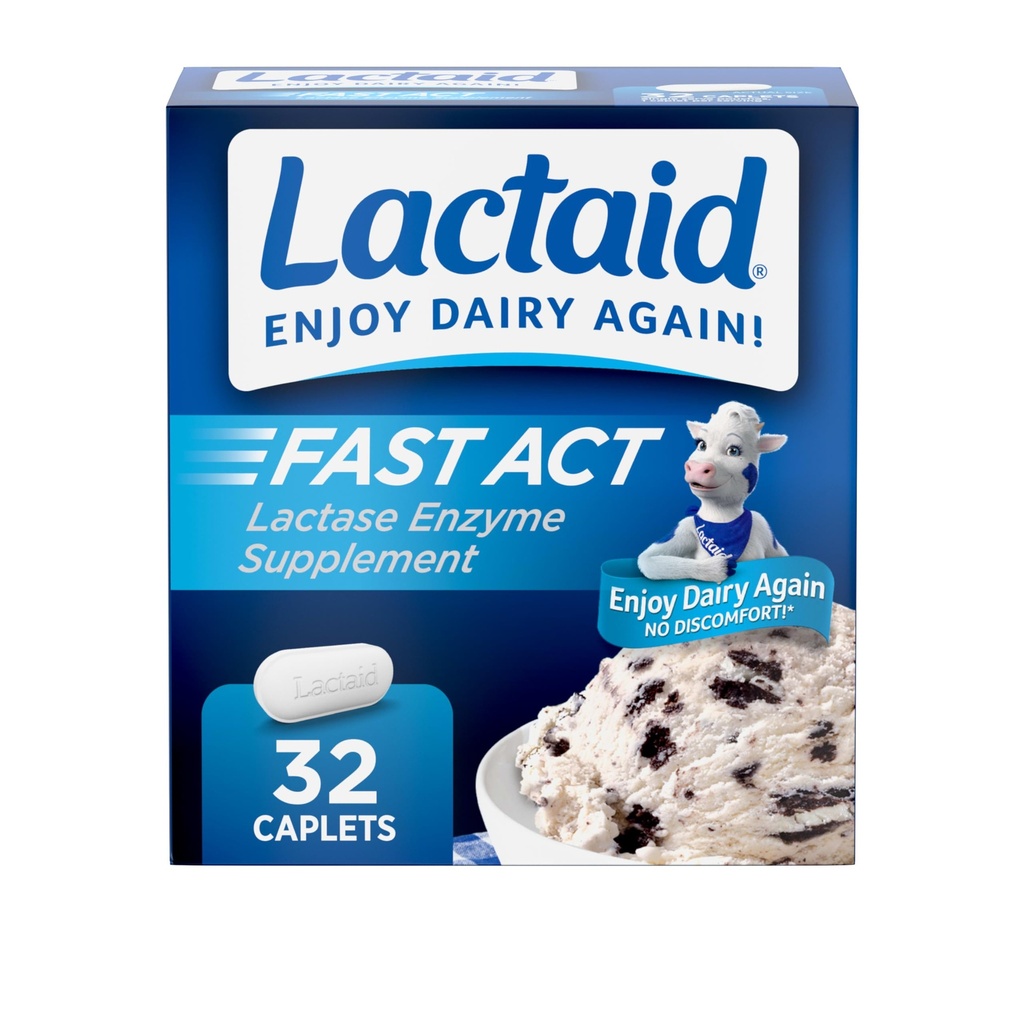 Lactaid Fast Act Lactose Intolerance Relief Caplets med Lactase Enzyme för att förhindra gas, uppblåst och diarré på grund av laktoskänslighet, idealisk för resor och on-the-Go, 32 Packs av 1-Count